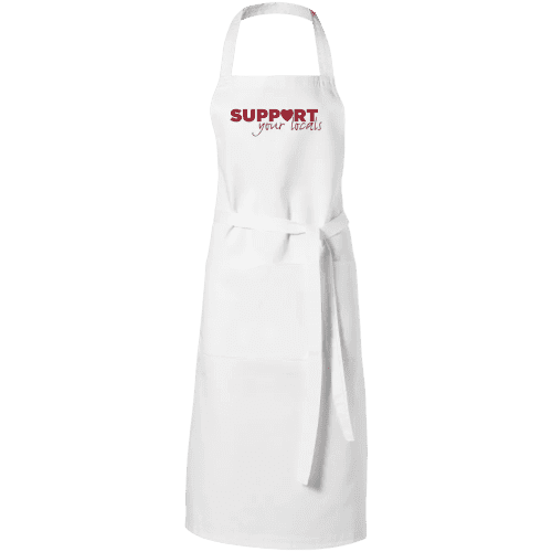 Full Length Apron in White Printed with a Company Logo from Total Merchandise