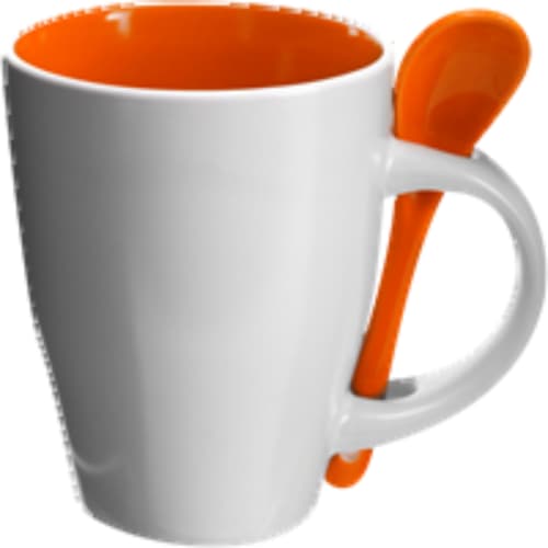 Tea Spoon And Mug in White/Orange