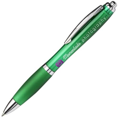 Promotional Curvy Ballpens in Green Branded by Total Merchandise