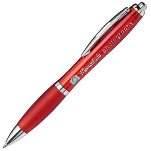 Promotional Curvy Ballpens in Red Branded by Total Merchandise