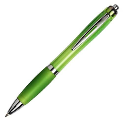 Promotional Curvy Pens in Lime Green Branded by Total Merchandise