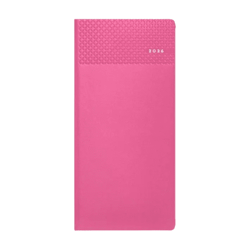 Tradeshow Matra Pocket Weekly Diary in pink is custom printed by Total Merchandise.