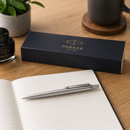 Lifestyle image of the Parker Jotter Stainless Steel Ballpen by Total Merchandise
