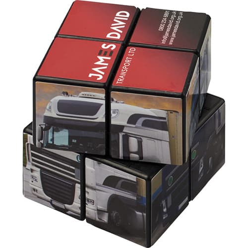 Custom printed 2 x 2 Rubik's Cube with a company design printed all over from Total Merchandise