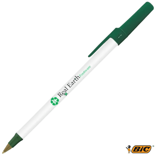 Custom Printed BiC Ecolution Round Stic Pen with Green Trim from Total Merchandise