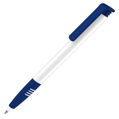 Custom Printed Super Hit Soft Grip Ballpens with Dark Blue Grip and Clip from Total Merchandise