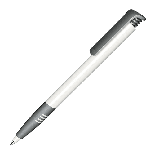 Corporate Branded Super Hit Soft Grip Ballpens with Cool Grey Grip and Clip from Total Merchandise
