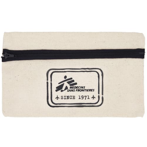 Custom Printed Organic Cotton Pencil Case in Natural/Black with a Logo by Total Merchandise