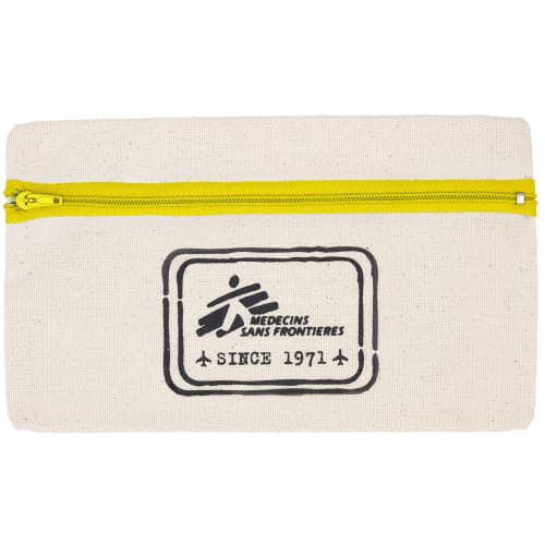 Promotional Organic Cotton Pencil Case in Natural/Yellow with a Printed Logo by Total Merchandise