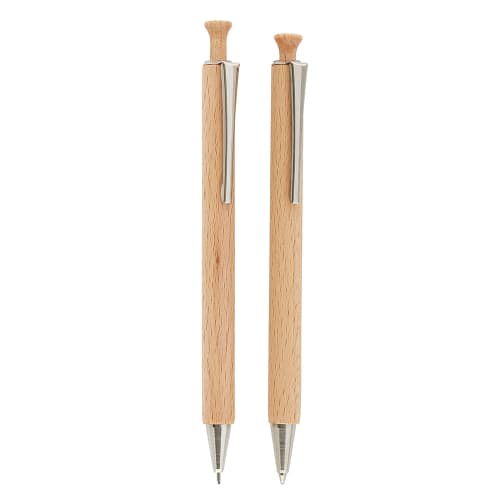 Promotional Albero Pen and Pencil Set in Natural Wood Printed with a Logo by Total Merchandise