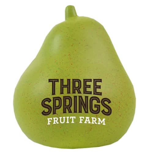 Promotional printed Stress Pears with a company logo branded on the side from Total Merchandise