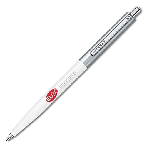 Customised Senator Point Metal Ballpens in White with Printed Logo by Total Merchandise