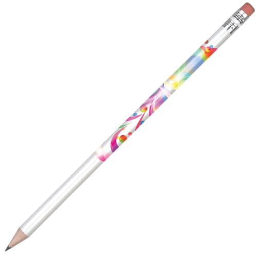 Branded Standard Pencil in White with Eraser and Full Colour Wrap Print from Total Merchandise