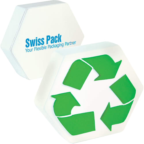Promotional Stress Recycle Logo in Off White/Green Printed on the Back with a Logo