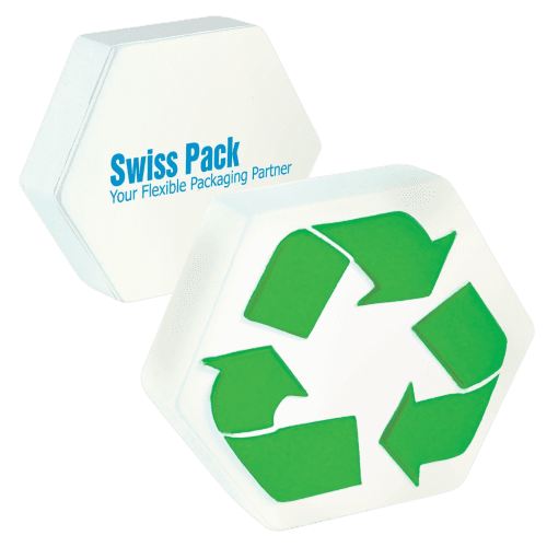 Promotional Stress Recycle Logo in Off White/Green Printed on the Back with a Logo