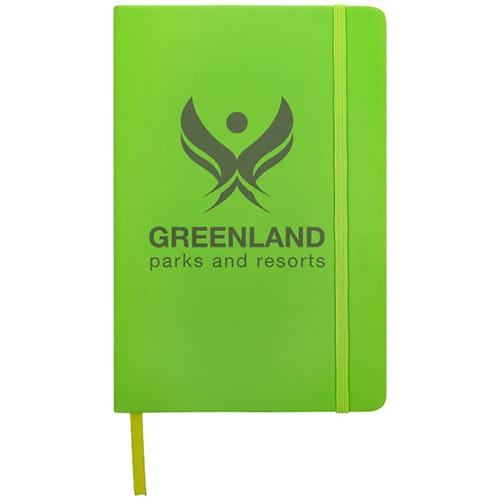 Promotional A5 Spectrum Soft Touch Notebooks with logos
