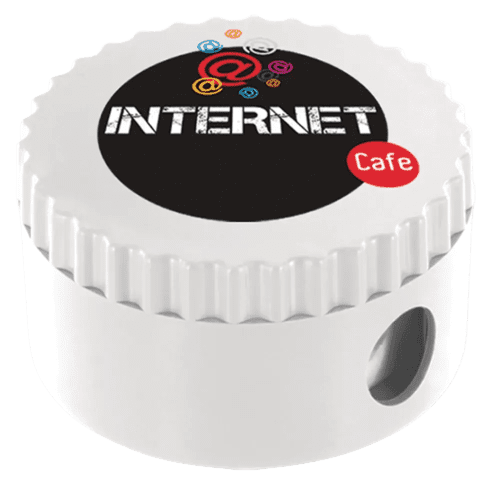 UK Branded Round Pencil Sharpeners in White from Total Merchandise