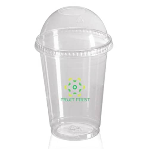 Custom branded Lidded Disposable 10oz Smoothie Cup with a company design printed to 1 side