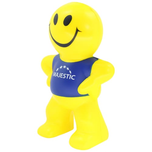 Our promotional branded stress smiley man printed with a company logo to the front