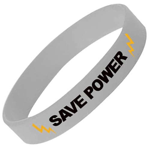 Custom Printed Silicone Wristbands in Grey with a Logo from Total Merchandise