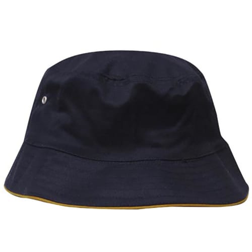 Twill Bucket Hat in Navy/Gold