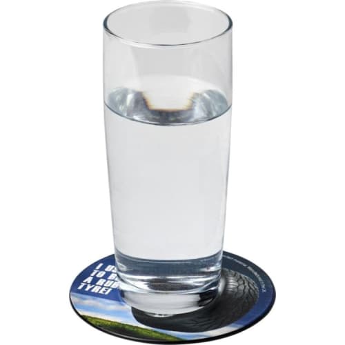 Lifestyle image of the Round Brite Mat Tyre Coasters from Total Merchandise