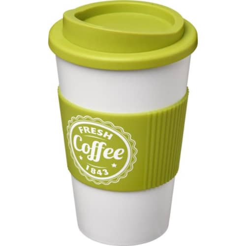 Americano Mugs with Grip in White/Lime