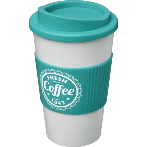 Americano Mugs with Grip in White/Aqua
