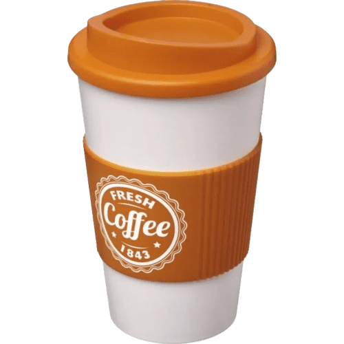 Americano Mugs with Grip in White/Orange