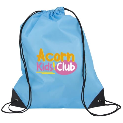 Promotional Drawstring Backpacks in Sky Blue from Total Merchandise