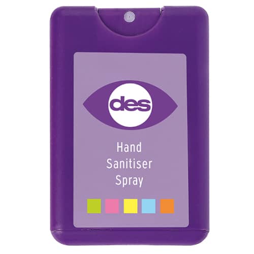 Custom Printed Hand Sanitiser Cards in Purple with a Printed Label by Total Merchandise