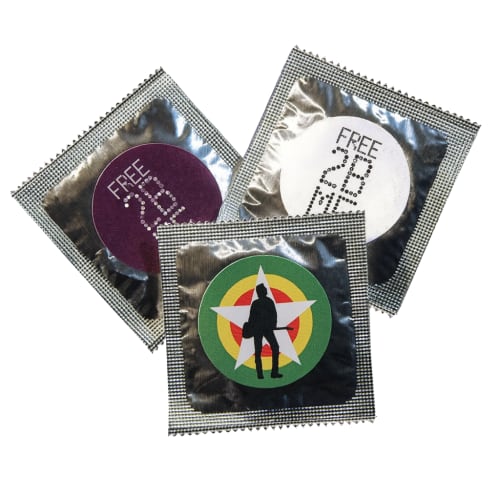 Promotional condoms printed with company logo