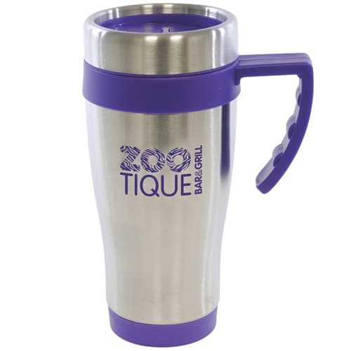 Promotional 450ml Oregan Stainless Steel Travel Mugs with company logo