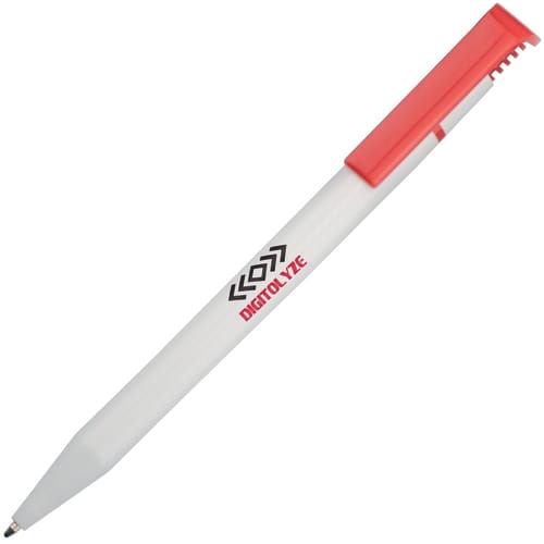 Branded Solid Calico Ballpens in White/Red with your Company Logo from Total Merchandise