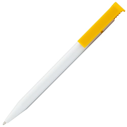 Promotional Solid Calico Ballpens in White/Yellow with your Company Logo from Total Merchandise