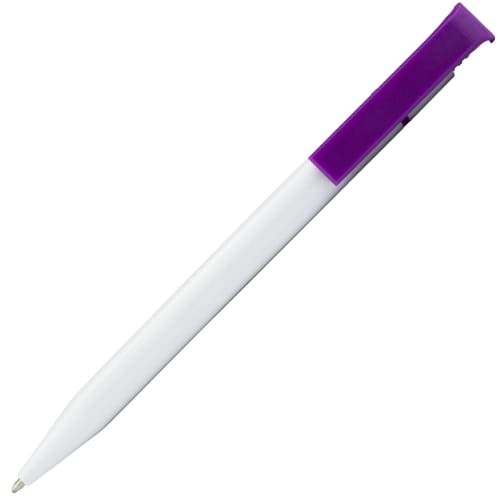 Branded Solid Calico Ballpens in White/Purple with your Company Logo from Total Merchandise