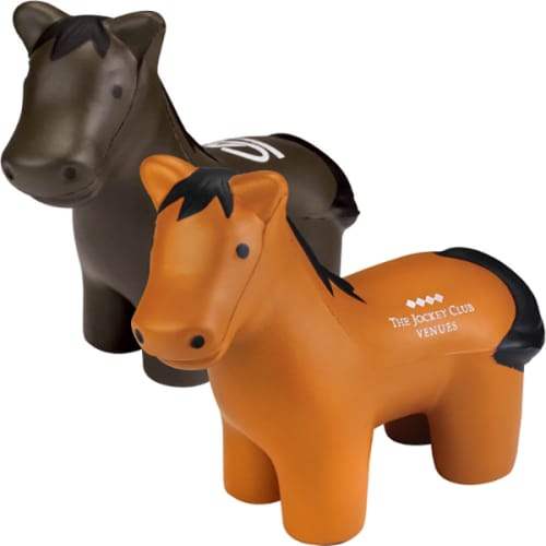 Promotional branded Stress Horses in with logos printed on them from Total Merchandise