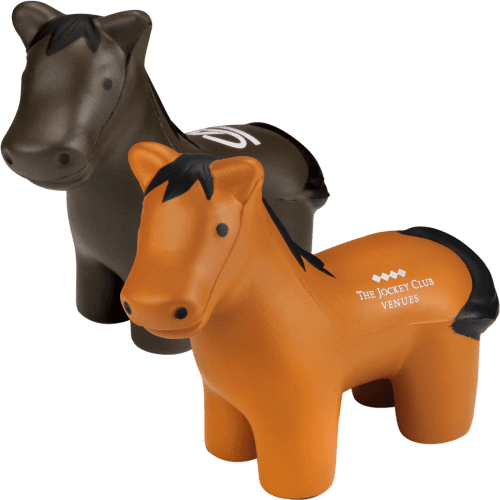 Promotional branded Stress Horses in with logos printed on them from Total Merchandise