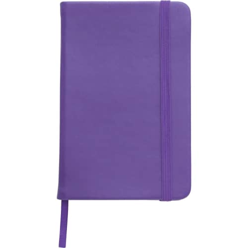 Promotional branded Soft Feel Pocket Notebooks in purple from Total Merchandise