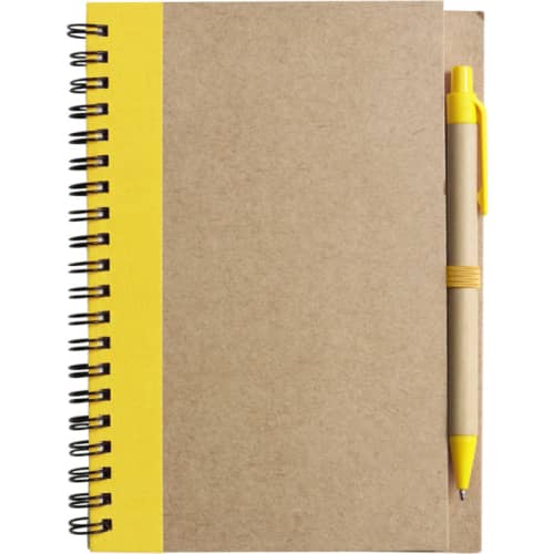 Recycled Notepad and Pen Sets in Natural/Yellow