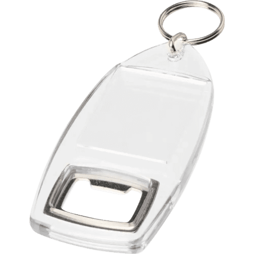 Custom Printed Bottle Opener Keyring in Clear/White branded with your logo from Total Merchandise