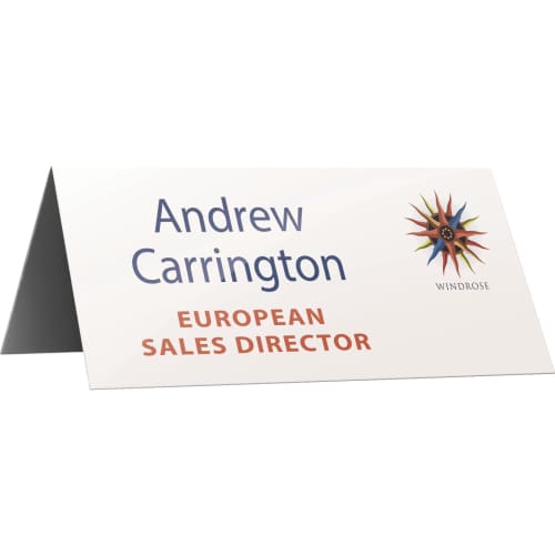 UK Custom Printed Metal Name Plates for Desks in White Branded by Total Merchandise