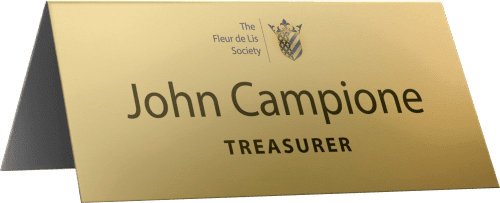 Personalised Metal Nameplates in a Gold Satin Finish UK Printed by Total Merchandise