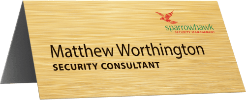 Personalised Metal Nameplates in a Gold Grain Finish UK Printed by Total Merchandise