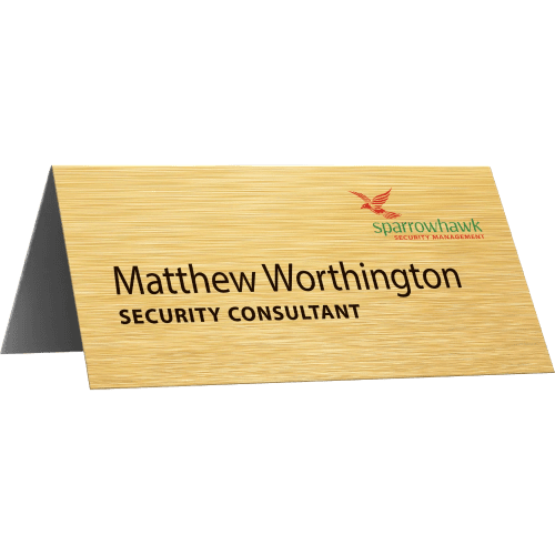 Personalised Metal Nameplates in a Gold Grain Finish UK Printed by Total Merchandise