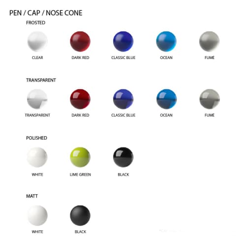 Available colours for the pen cap and nosecone