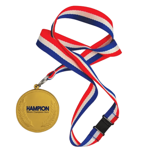 Promotional branded Stress Medal custom printed with a logo on 1 side and supplied with a lanyard
