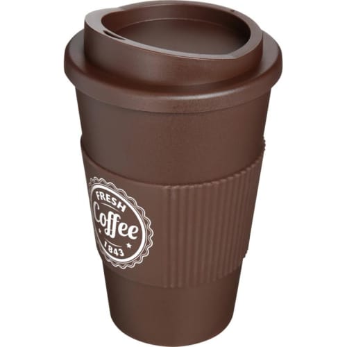 UK Printed Americano Colour Reusable Coffee Cups in Brown Printed with a Logo by Total Merchandise