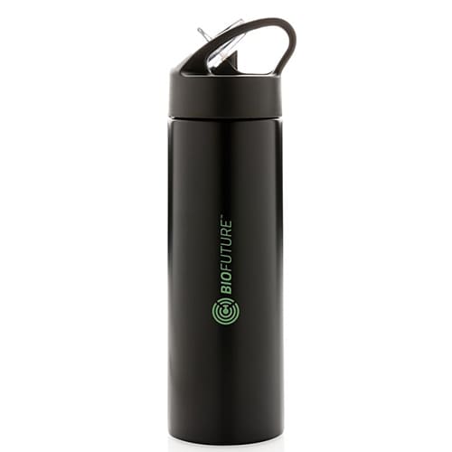 Metal Sports Bottles with Straw in Black