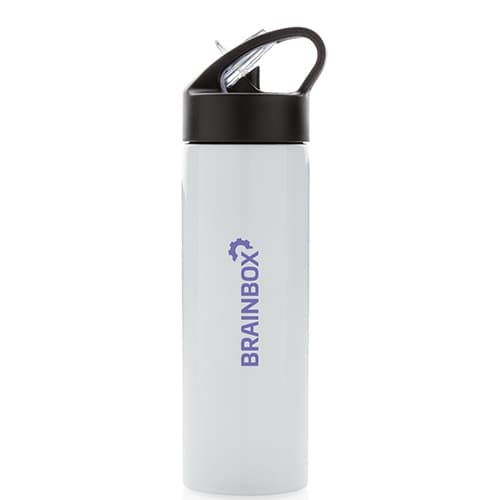 Metal Sports Bottles with Straw in White